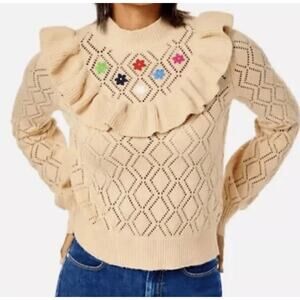 Lilly Pulitzer Bereda Ruffle Long Sleeve Sweater Heathered Sand Bar Size Medium